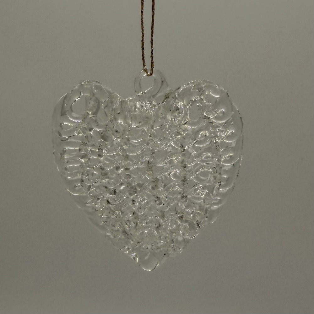 Vintage Spun‎ Clear Glass Heart Ornament Textured Festive Holiday Decor